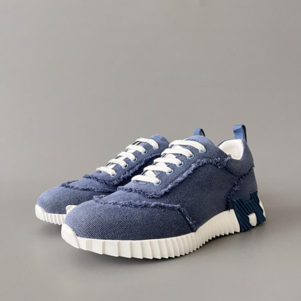 repliche,replica,perfette,siti di,affidabili,migliori siti,dove comprare,1:1,scarpe da ginnastica Scarpe casual basse con punta tonda e lacci in tela Bouncing di HERMES, blu scuro, unisex (S7L51)