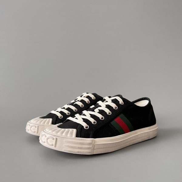 repliche,replica,perfette,siti di,affidabili,migliori siti,dove comprare,1:1,scarpe da ginnastica Scarpe basse in tela con lacci e punta tonda GUCCI Lido, nere, da uomo (2V5QY)