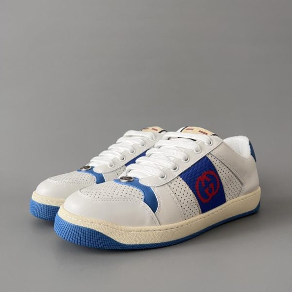 repliche,replica,perfette,siti di,affidabili,migliori siti,dove comprare,1:1,scarpe da ginnastica Sneakers Gucci Screener series distressed, bianche e blu, stile maschile di qualità (3IFIZ)
