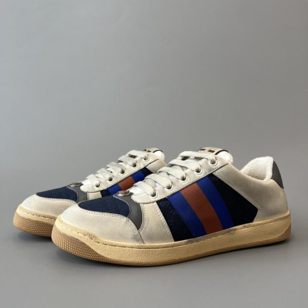 repliche,replica,perfette,siti di,affidabili,migliori siti,dove comprare,1:1,scarpe da ginnastica Sneakers Gucci Screener series distressed, blu-grigio, stile maschile di qualità (FL3XZ)