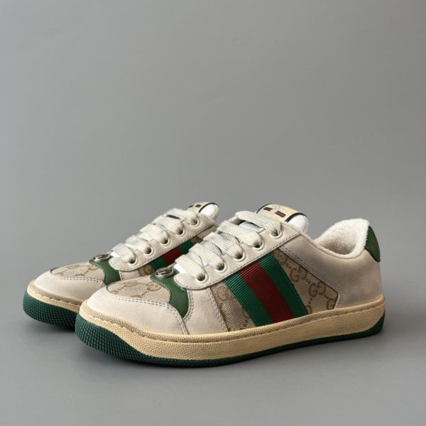 repliche,replica,perfette,siti di,affidabili,migliori siti,dove comprare,1:1,scarpe da ginnastica Sneakers Gucci Screener series distressed, doppia G verde, stile unisex di qualità (0NUQJ)
