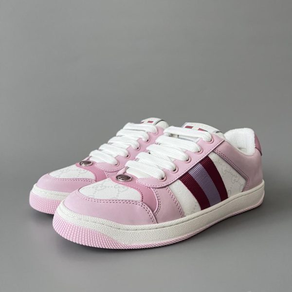 repliche,replica,perfette,siti di,affidabili,migliori siti,dove comprare,1:1,scarpe da ginnastica Sneakers Gucci Screener series distressed, rosa e bianche, stile femminile di qualità (6 MOY0)