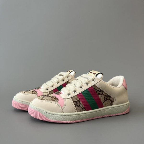 repliche,replica,perfette,siti di,affidabili,migliori siti,dove comprare,1:1,scarpe da ginnastica Sneakers Gucci Screener in pelle effetto consumato, con diamanti rosa, stile da donna di qualità (LW4YI)