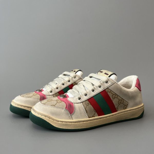 repliche,replica,perfette,siti di,affidabili,migliori siti,dove comprare,1:1,scarpe da ginnastica Sneakers Gucci Screener series distressed, rosa antico, stile femminile di qualità (VG21T)
