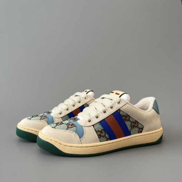 repliche,replica,perfette,siti di,affidabili,migliori siti,dove comprare,1:1,scarpe da ginnastica Sneakers Gucci Screener in pelle effetto consumato, modello da donna, qualità diamante blu (Q34QM)