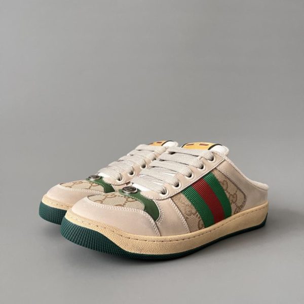 repliche,replica,perfette,siti di,affidabili,migliori siti,dove comprare,1:1,scarpe da ginnastica Mules Gucci Screener in pelle effetto used, doppia G verde, stile femminile di qualità (FOSDC)