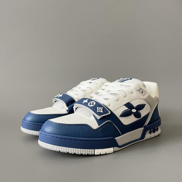 repliche,replica,perfette,siti di,affidabili,migliori siti,dove comprare,1:1,scarpe da ginnastica LOUIS VUITTON Sneakers basse in pelle con logo floreale da uomo, blu (HVSCL)
