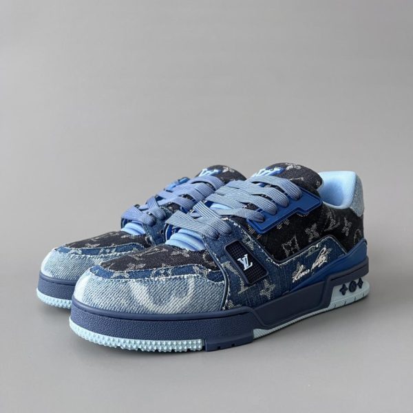 repliche,replica,perfette,siti di,affidabili,migliori siti,dove comprare,1:1,scarpe da ginnastica Louis Vuitton Trainer Low-Top Casual Sneakers, Blu Denim, Uomo (GJVXW)