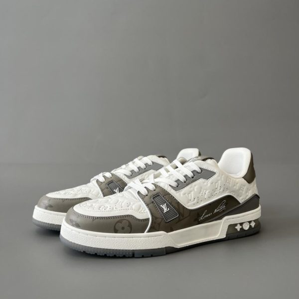 repliche,replica,perfette,siti di,affidabili,migliori siti,dove comprare,1:1,scarpe da ginnastica Louis Vuitton Trainer Low-Top Casual Sneakers, Bianco/Grigio, Uomo (BSGZJ)