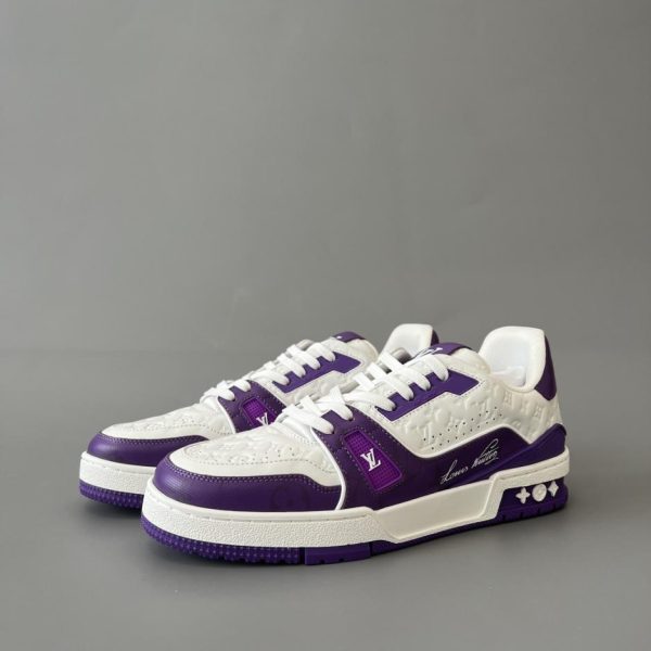 Louis Vuitton Trainer Low-Top Casual Sneakers, Uomo, Bianco e Viola (ANUZB)