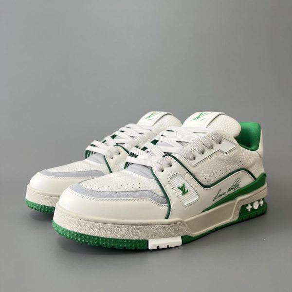 repliche,replica,perfette,siti di,affidabili,migliori siti,dove comprare,1:1,scarpe da ginnastica Louis Vuitton Trainer Low-Top Casual Sneakers, Bianco e Verde, Uomo (6YNZO)