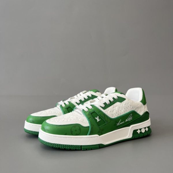 repliche,replica,perfette,siti di,affidabili,migliori siti,dove comprare,1:1,scarpe da ginnastica Louis Vuitton Trainer Low-Top Casual Sneakers, Bianco e Verde, Uomo (HER8N)