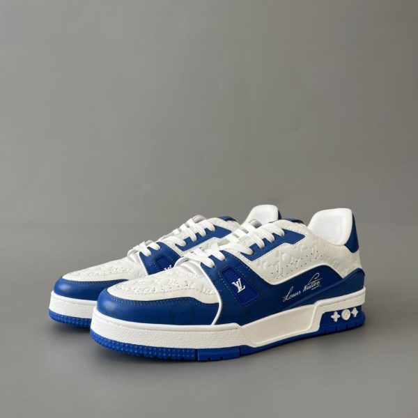 repliche,replica,perfette,siti di,affidabili,migliori siti,dove comprare,1:1,scarpe da ginnastica Louis Vuitton Trainer Low-Top Casual Sneakers, Bianco e Blu, Uomo (NTWN5)