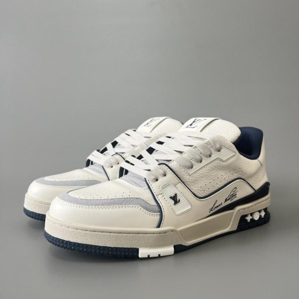repliche,replica,perfette,siti di,affidabili,migliori siti,dove comprare,1:1,scarpe da ginnastica Louis Vuitton Trainer Low-Top Casual Sneakers, Bianco e Blu, Uomo (TJ2ZH)