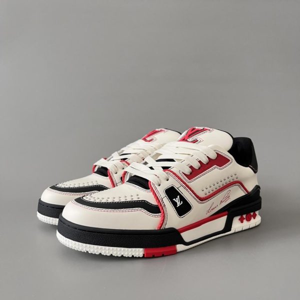 Louis Vuitton Trainer Low-Top Casual Sneakers, Uomo, Bianco, Nero e Rosso (25H3Z)