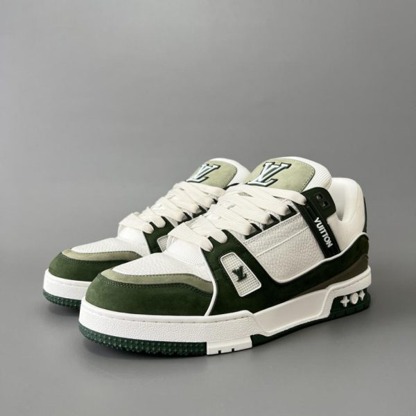 repliche,replica,perfette,siti di,affidabili,migliori siti,dove comprare,1:1,scarpe da ginnastica Louis Vuitton Trainer Low-Top Casual Sneakers, Uomo, Verde e Bianco (UUDBS)