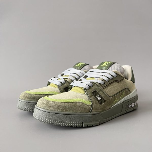 repliche,replica,perfette,siti di,affidabili,migliori siti,dove comprare,1:1,scarpe da ginnastica Louis Vuitton Trainer Low-Top Casual Sneakers, Verde, Uomo (FCM5H)