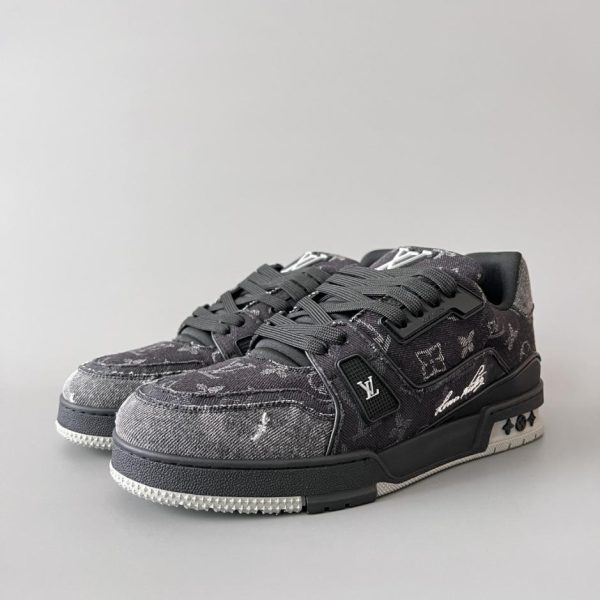 Louis Vuitton Trainer Low-Top Casual Sneakers, Nero Denim, Uomo (X3W5F)