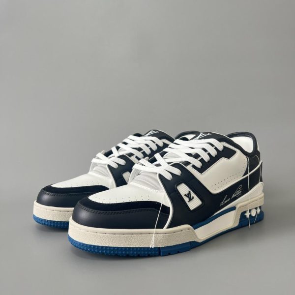 repliche,replica,perfette,siti di,affidabili,migliori siti,dove comprare,1:1,scarpe da ginnastica Louis Vuitton Trainer Low-Top Casual Sneakers, Nero e Blu, Uomo (ZX2OI)