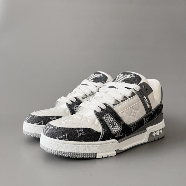 Louis Vuitton Trainer Low-Top Casual Sneakers, Grigio e Bianco Denim, Unisex (20UC9)