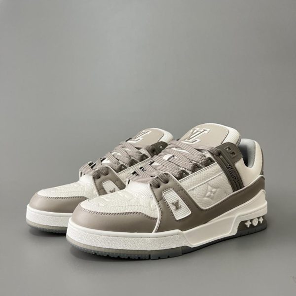 repliche,replica,perfette,siti di,affidabili,migliori siti,dove comprare,1:1,scarpe da ginnastica Louis Vuitton Trainer, sneakers basse casual, grigie e bianche, unisex (VC1S5)