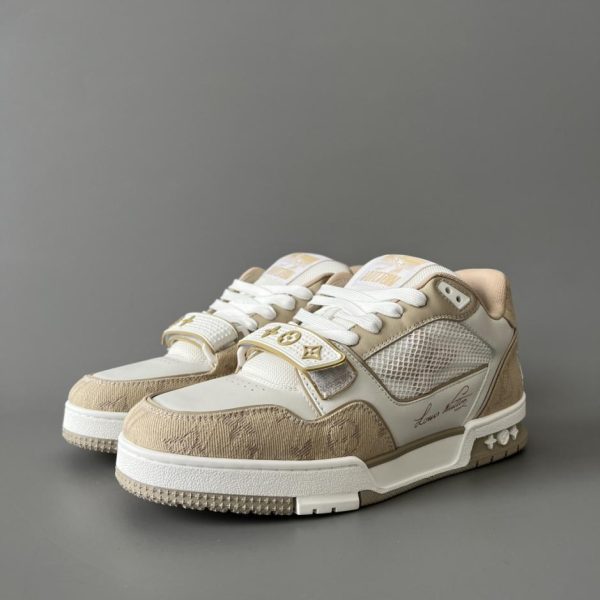 repliche,replica,perfette,siti di,affidabili,migliori siti,dove comprare,1:1,scarpe da ginnastica Louis Vuitton Trainer Low-Top Casual Sneakers, Bianco/Mandorla Stile con Chiusura in Velcro, Unisex (CAHU6)