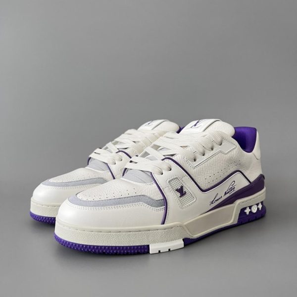 repliche,replica,perfette,siti di,affidabili,migliori siti,dove comprare,1:1,scarpe da ginnastica Louis Vuitton Trainer Low-Top Casual Sneakers, Bianco e Viola, Stile Unisex (A0XLT)