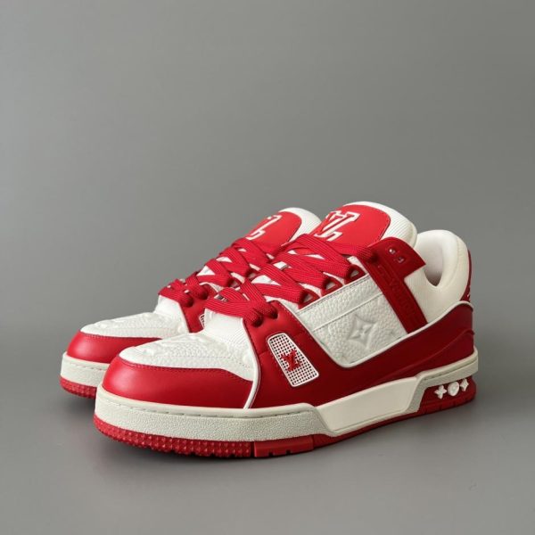 Louis Vuitton Trainer, sneakers basse casual, bianche e rosse, unisex (2FFWZ)