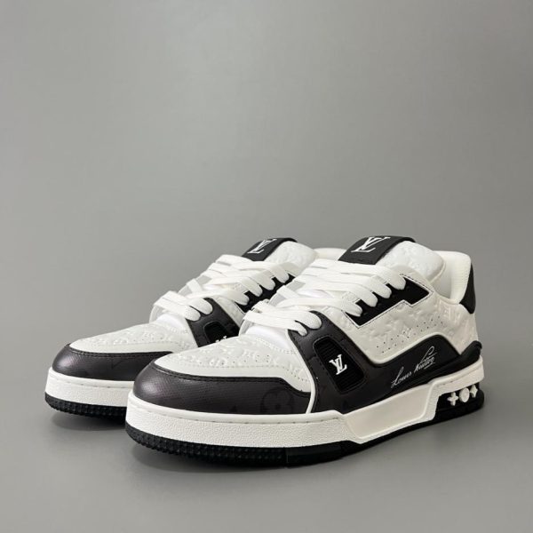 repliche,replica,perfette,siti di,affidabili,migliori siti,dove comprare,1:1,scarpe da ginnastica Louis Vuitton Trainer, sneakers basse casual, unisex, bianche e nere (6XU1K)