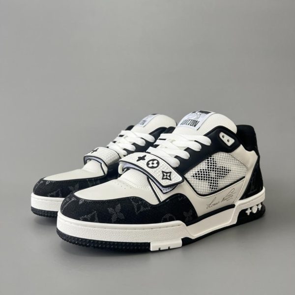 repliche,replica,perfette,siti di,affidabili,migliori siti,dove comprare,1:1,scarpe da ginnastica Louis Vuitton Trainer Low-Top Casual Sneakers, Bianco/Nero con Velcro, Stile Unisex (B1MT8)