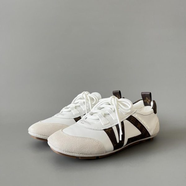 LOUIS VUITTON Sneakerina, scarpe da ginnastica tedesche, in pelle di vacchetta, bianco/grigio/marrone, da donna (UZIIA)