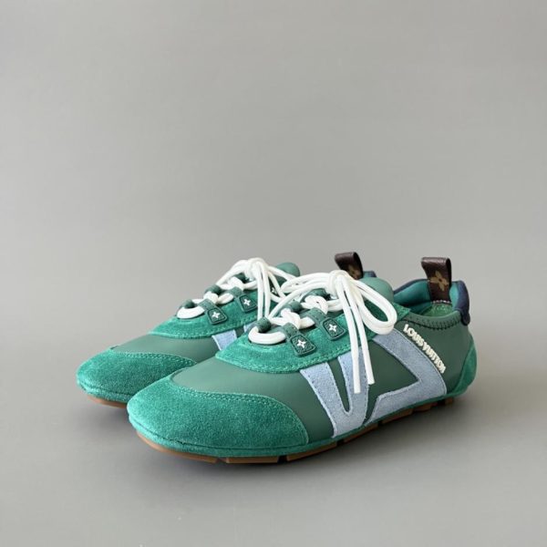 LOUIS VUITTON Sneakerina scarpe da ginnastica in stile tedesco, pelle di vacchetta, verde, da donna (A5JQQ)