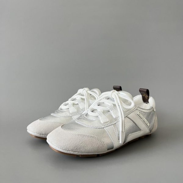 LOUIS VUITTON Sneakerina scarpe da ginnastica in stile tedesco, pelle di vacchetta, argento, da donna (FLABV)