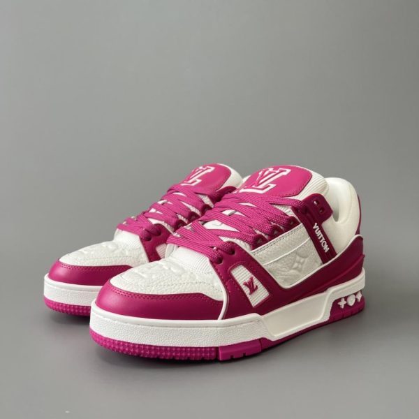 repliche,replica,perfette,siti di,affidabili,migliori siti,dove comprare,1:1,scarpe da ginnastica Louis Vuitton Trainer Low-Top Casual Sneakers, Bianco e Rosso Rosa, Donna (Q3IHJ)
