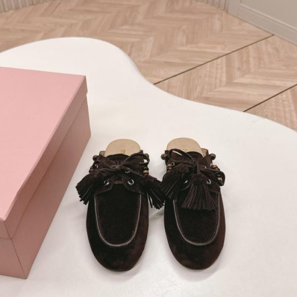 repliche,replica,perfette,siti di,affidabili,migliori siti,dove comprare,1:1,scarpe da ginnastica Mocassini/pantofole slip-on in stile vintage con nappe e perline Miu Miu autunno/inverno (T9BOM)