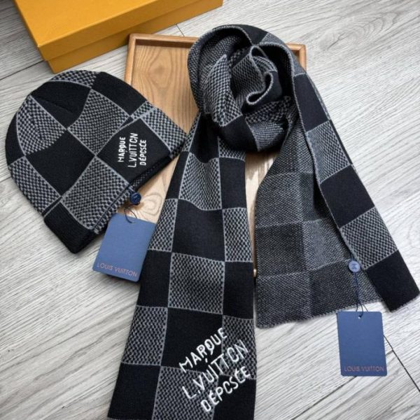 Cappello da abito in lana LV - Cappello + sciarpa, cappello da abito classico, unisex (SDK9L)