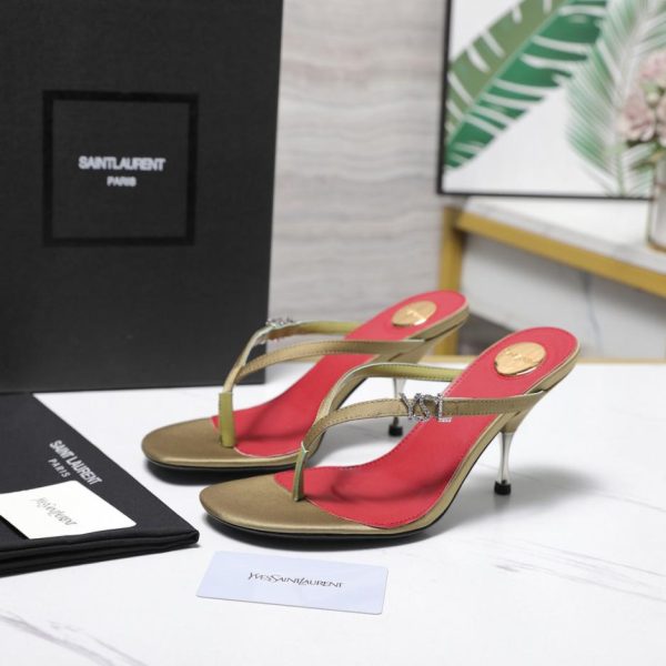 repliche,replica,perfette,siti di,affidabili,migliori siti,dove comprare,1:1,scarpe da ginnastica Infradito Saint Laurent di alta qualità con stampa a lettere e tacco in metallo (RFIFI)