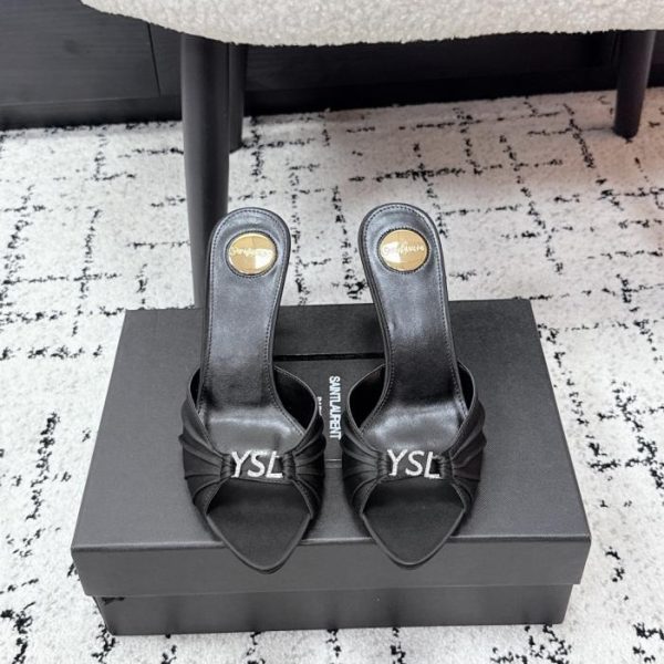repliche,replica,perfette,siti di,affidabili,migliori siti,dove comprare,1:1,scarpe da ginnastica Pantofole Saint Laurent con tacco alto, punta affusolata e pieghe, nuova collezione primavera (42BZH)