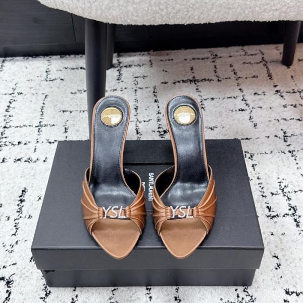 repliche,replica,perfette,siti di,affidabili,migliori siti,dove comprare,1:1,scarpe da ginnastica Pantofole con tacco alto e punta affusolata, modello plissettato, nuova collezione primavera Saint Laurent (Z6O9I)