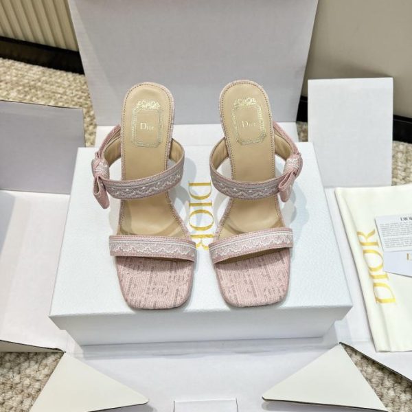 Nuovo arrivo Dior Primavera: pantofole con tacco alto, punta quadrata e lacci con fiocco (MQX56)