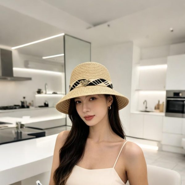 Cappello Prada in rafia intrecciata, rafia naturale (M33QHL)