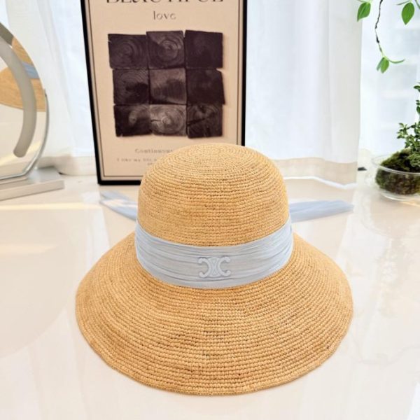 repliche,replica,perfette,siti di,affidabili,migliori siti,dove comprare,1:1,scarpe da ginnastica Cappello a tesa larga in rafia intrecciata a mano CELINE (9YWSKX)
