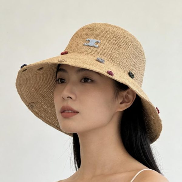 Cappello di paglia lavorato all'uncinetto colorato CELINE (8VO21W)