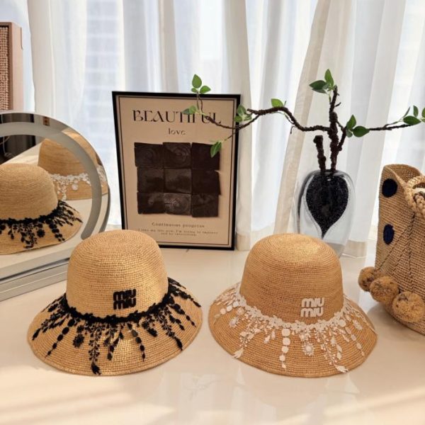 repliche,replica,perfette,siti di,affidabili,migliori siti,dove comprare,1:1,scarpe da ginnastica Cappello di paglia a tesa larga in rafia Miu Miu (SSGOIE)