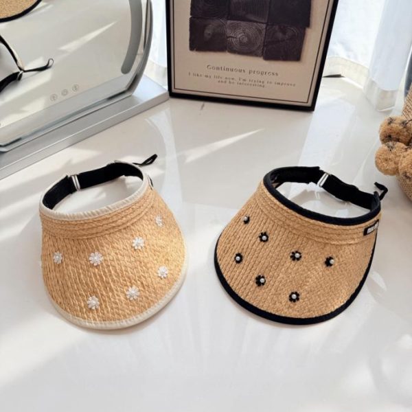 repliche,replica,perfette,siti di,affidabili,migliori siti,dove comprare,1:1,scarpe da ginnastica Nuovo cappello con visiera in rafia di Miu Miu, cappello di paglia con visiera a margherita (2Q7CF4)