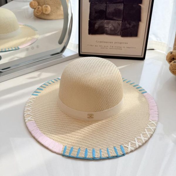 repliche,replica,perfette,siti di,affidabili,migliori siti,dove comprare,1:1,scarpe da ginnastica Cappello da sole Chanel stile resort, cappello di paglia a tesa larga color macaron, materiale in paglia naturale (QDUA1V)