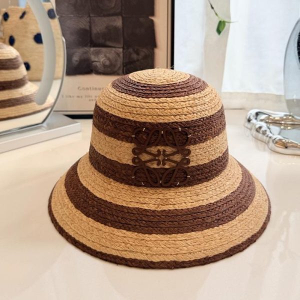 repliche,replica,perfette,siti di,affidabili,migliori siti,dove comprare,1:1,scarpe da ginnastica Cappello da pescatore in rafia a righe stile LOEWE, rafia tessuta a mano (Y54FCA)