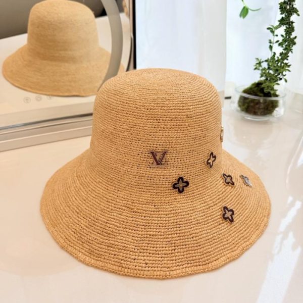 repliche,replica,perfette,siti di,affidabili,migliori siti,dove comprare,1:1,scarpe da ginnastica Cappello da pescatore in paglia Louis Vuitton, intrecciato a mano in rafia naturale (M33HH2)