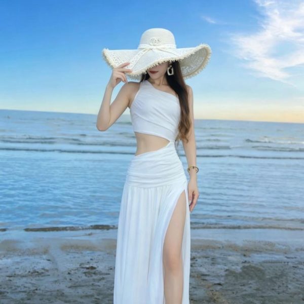 CHANEL Nuovo modello Cappello da sole a tesa larga con stampa floreale, modello aperto, cappello da spiaggia a tesa larga (C5AGKT)