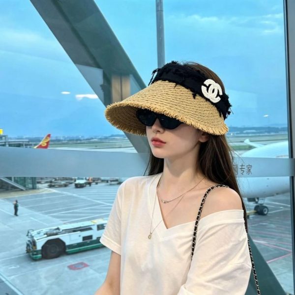 CHANEL Nuovo cappello da sole a tesa larga con stampa floreale, modello aperto, cappello da spiaggia a tesa larga (QRTNFN)